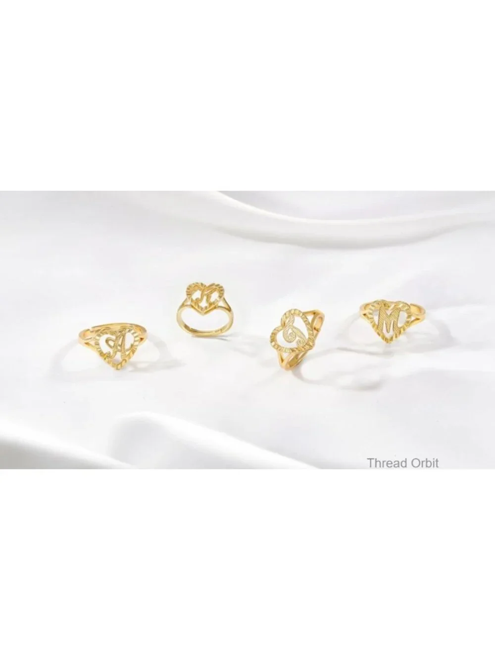 14K Gold Plated Heart Initial Ring - Adjustable Vintage Statement Ring